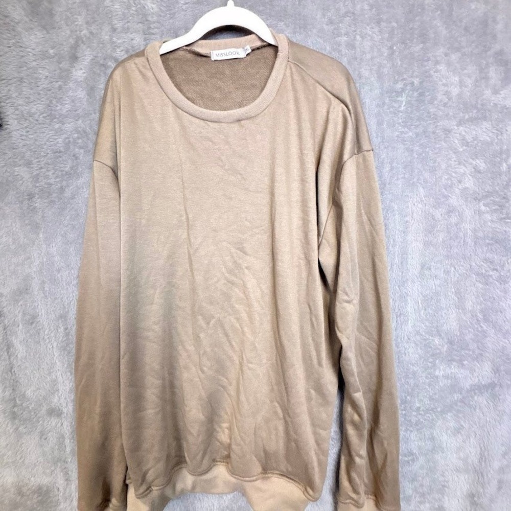 Misslook Women Tan Oversized Crewneck Sweatshirt Long Sleeve Plus Size 2XL
